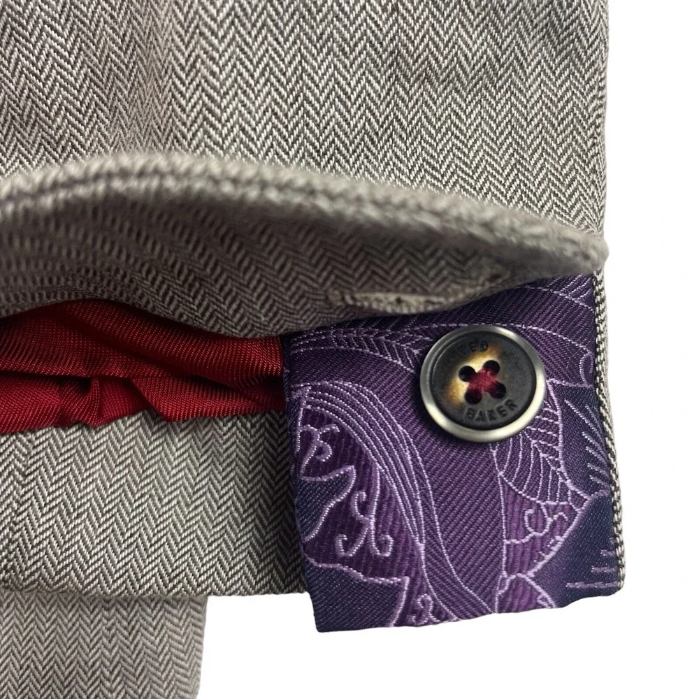 Ted Baker London Gray‎ Herringbone Cotton Mens Suit Size 5 Pant 34x27
